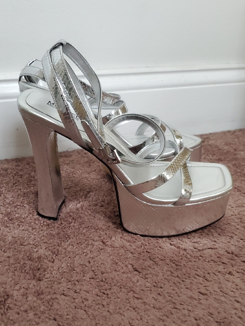 Michael Kors Silver Metallic Platform Strappy Heels